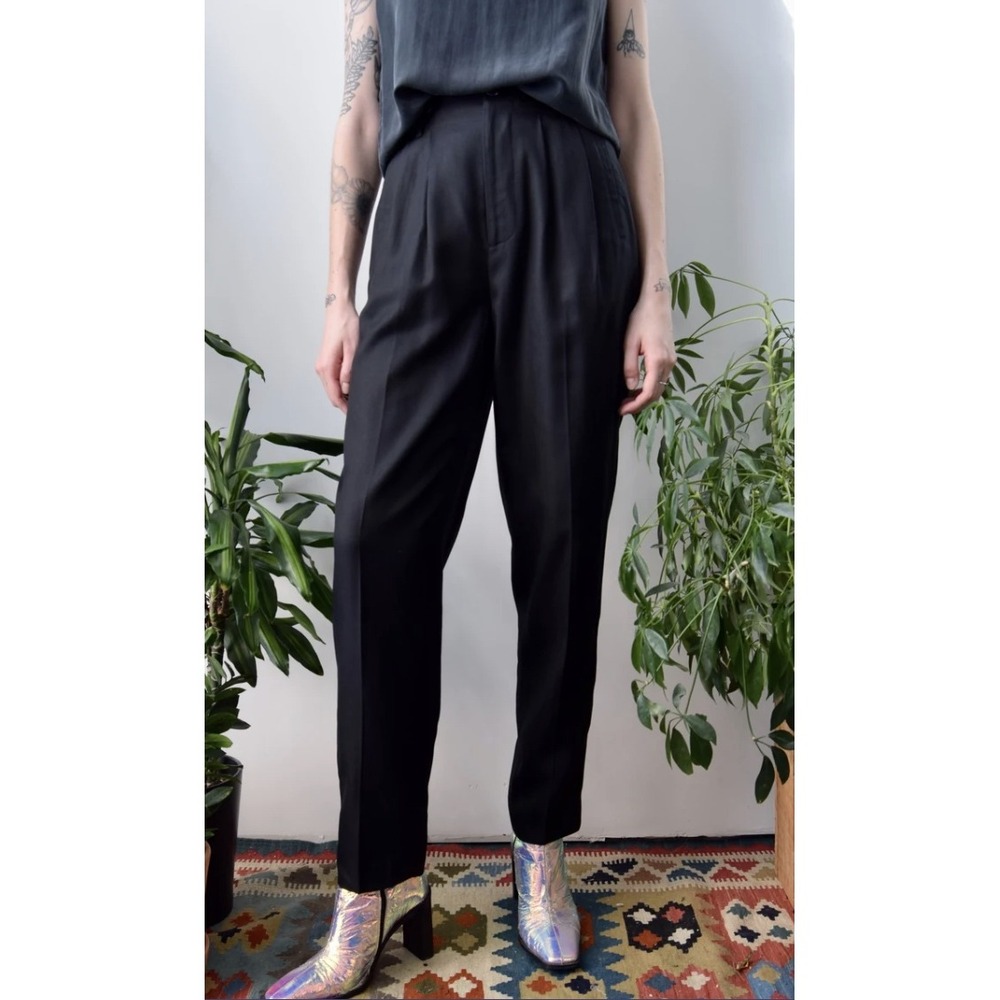 J. Peterman Black 1940s-Inspired Silk Twill Glamour Trousers Size 4